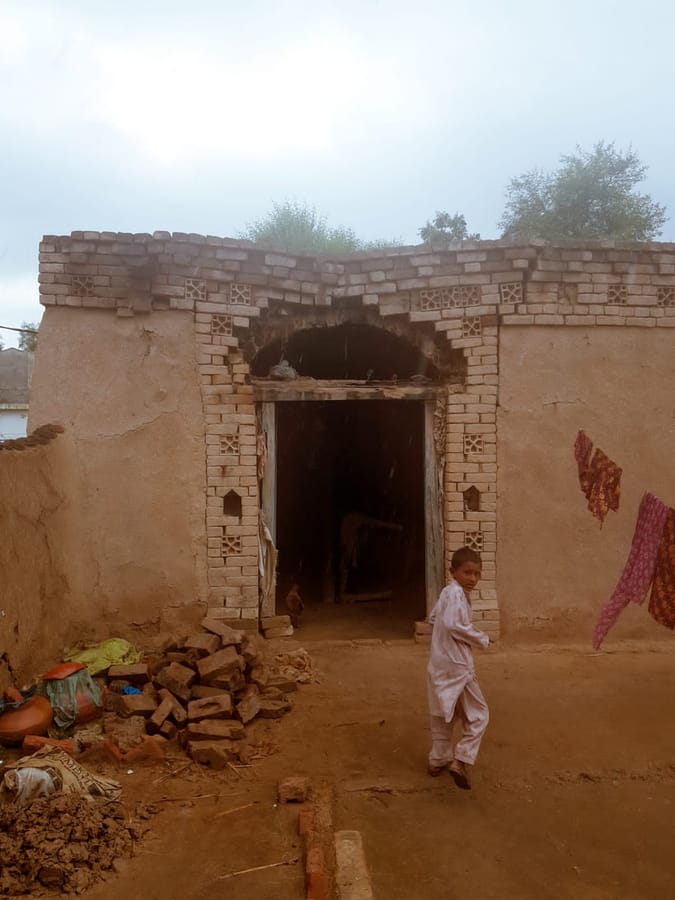 A mud-brick home that gave way during the flooding